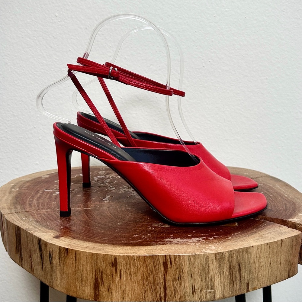 NWT Peter Do Genuine Leather Red Peep Toe Mule Heels 7B(fits like a 6) (017)